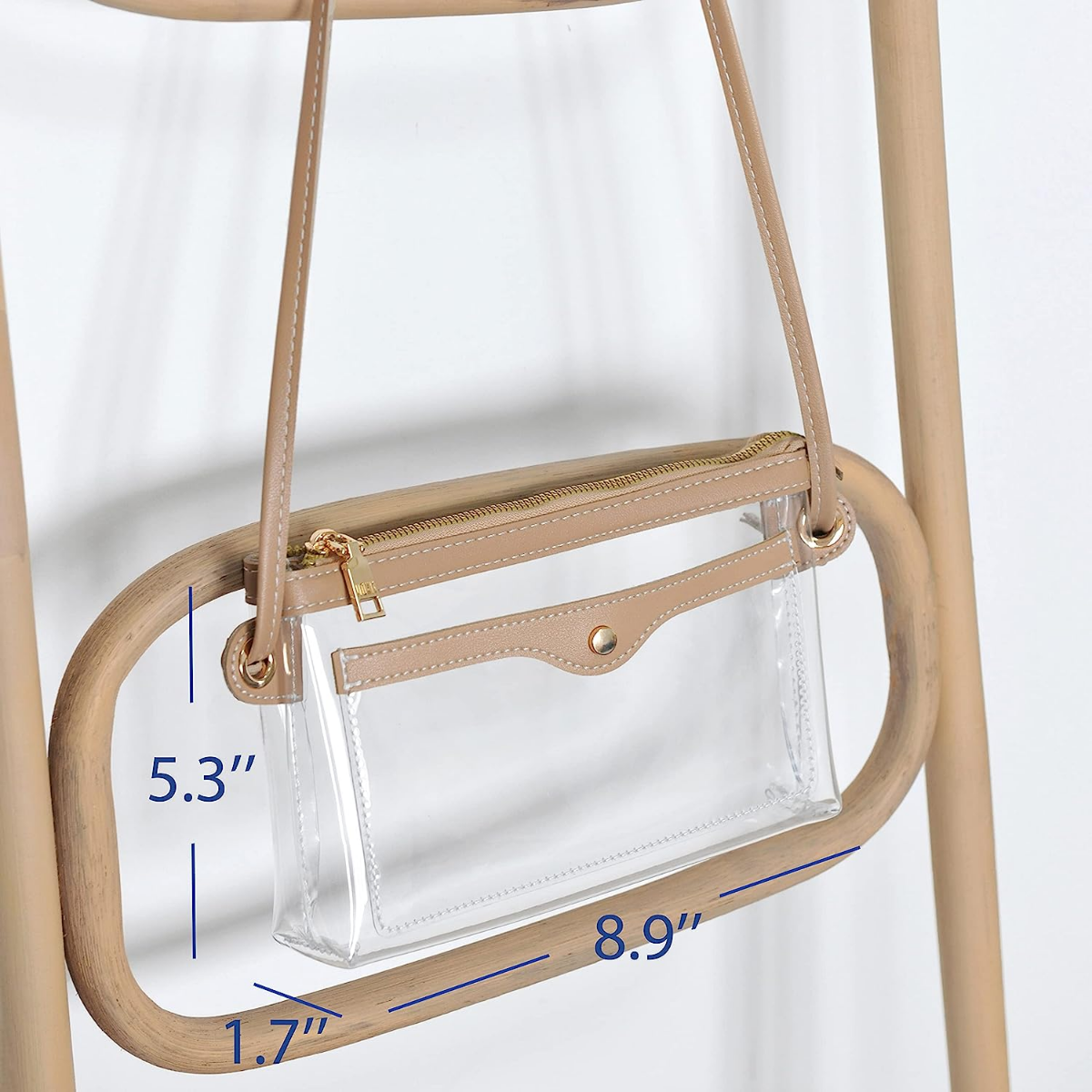Women's Clear PVC Cross Body Bag Pocket Shoulder Bag with Vegan Leather Trim Transparent Zipper Purse Stadium Approved