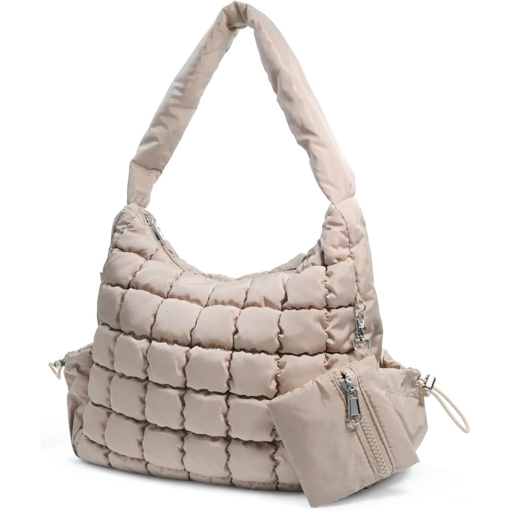 Puffer Quilted Shoulder Bag for Women Hobo Handbag Lightweight Purse