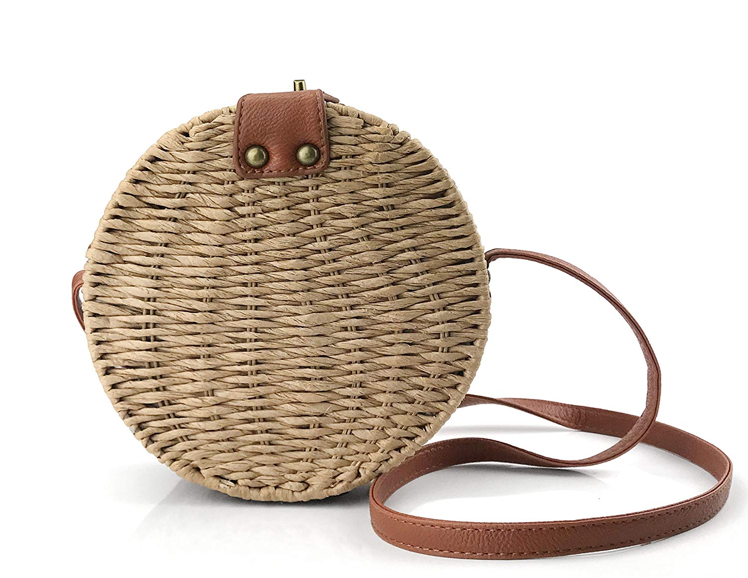 Round Straw Handwoven Shoulder Bag Women Cross body Bag for Summer