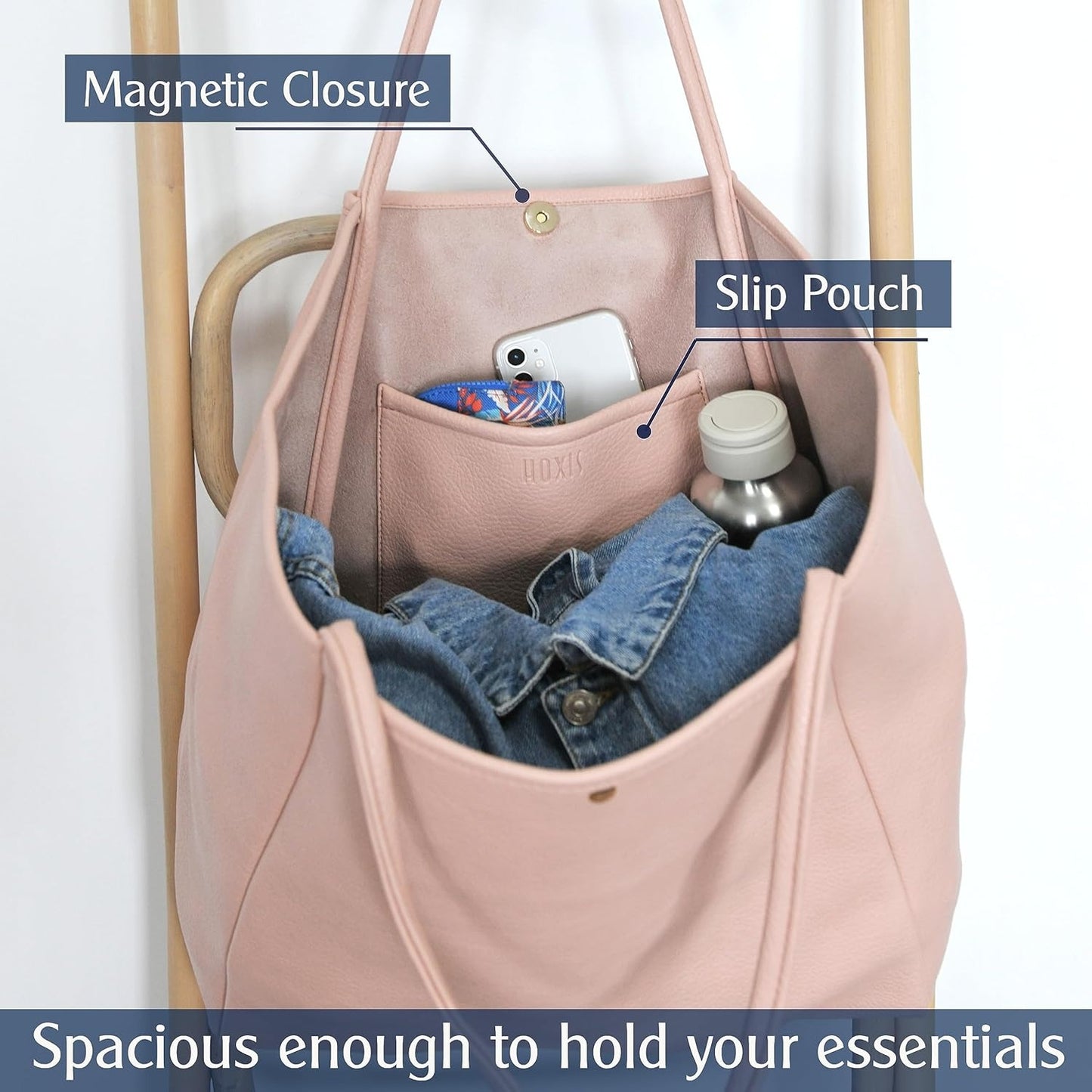 Oversized Vegan Leather Tote Women's Travel Bag - Pink