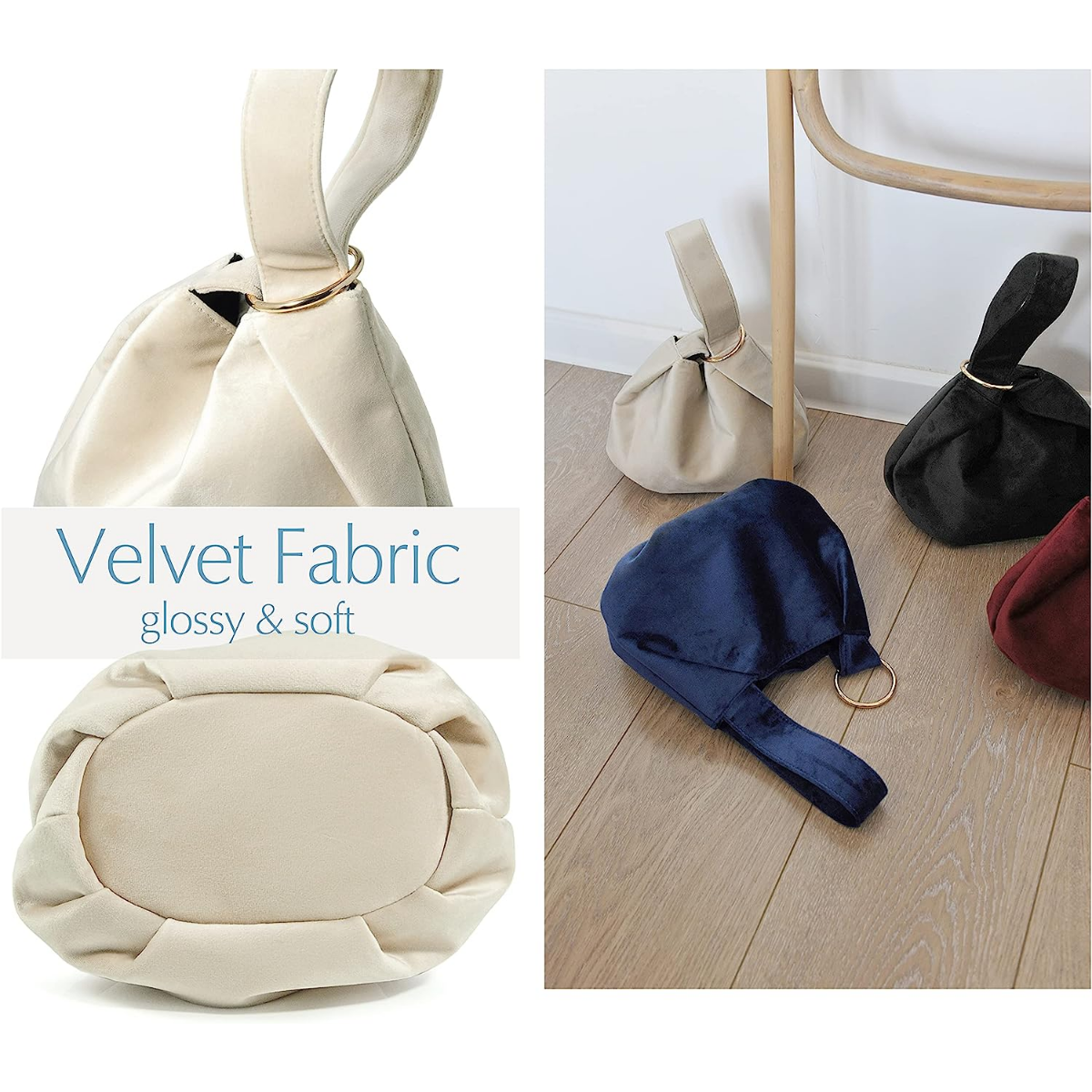Women Clutch Velvet Top Handle Bag Wristlet Small Tote Purse