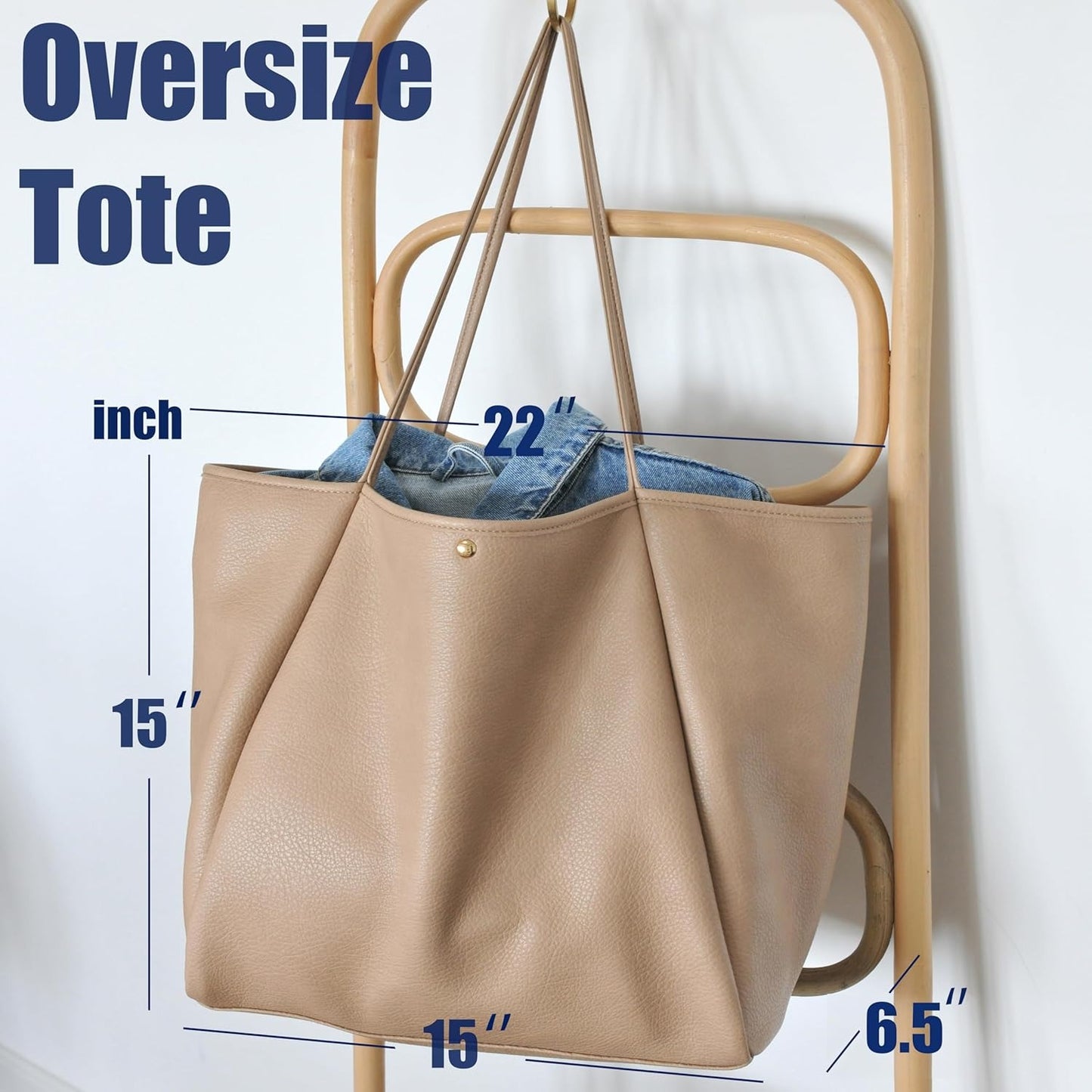 Oversized Vegan Leather Tote Women's Travel Bag - Nude