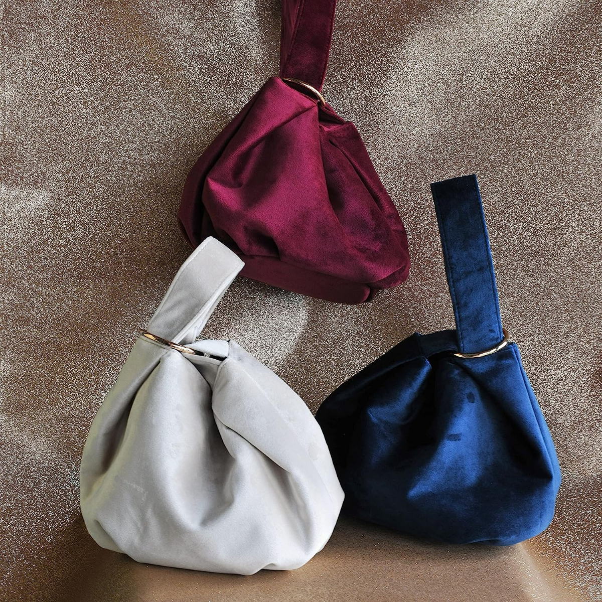 Women Clutch Velvet Top Handle Bag Wristlet Small Tote Purse