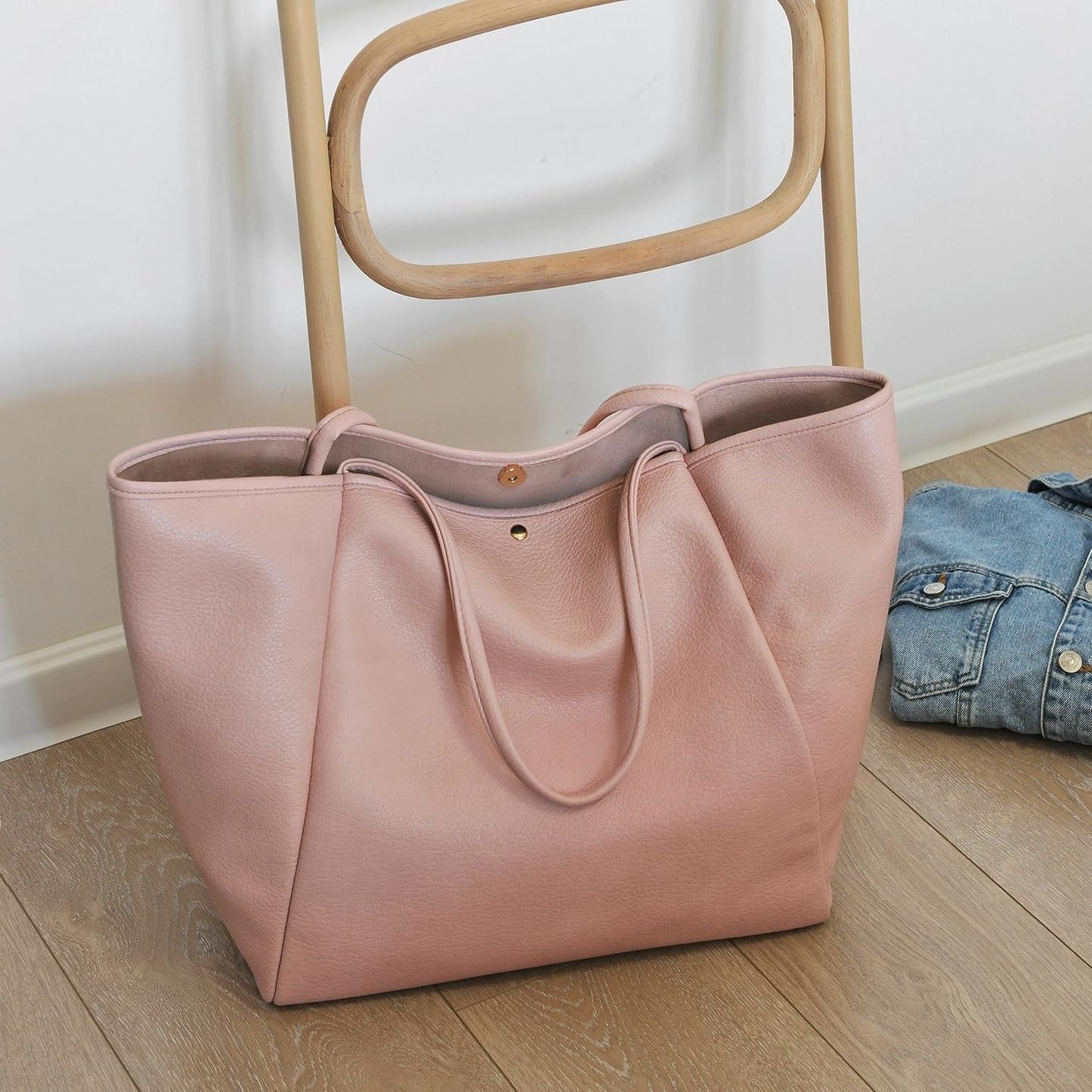 Oversized Vegan Leather Tote Women's Travel Bag - Pink