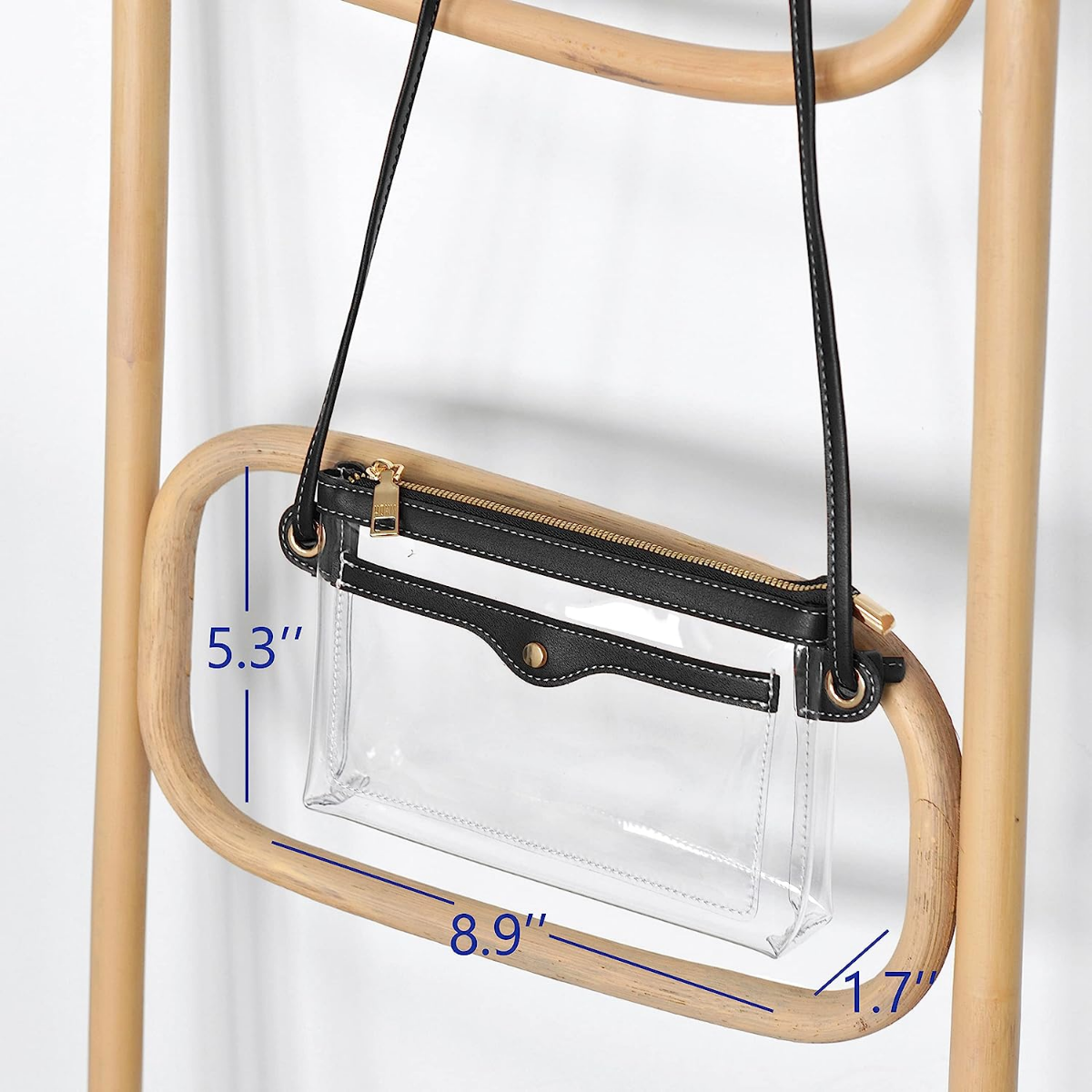 Women's Clear PVC Cross Body Bag Pocket Shoulder Bag with Vegan Leather Trim Transparent Zipper Purse Stadium Approved