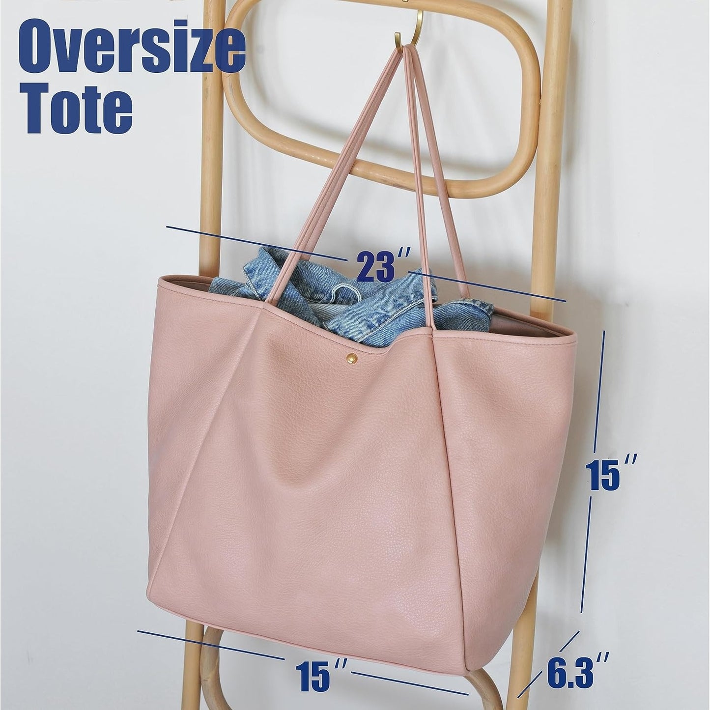 Oversized Vegan Leather Tote Women's Travel Bag - Pink