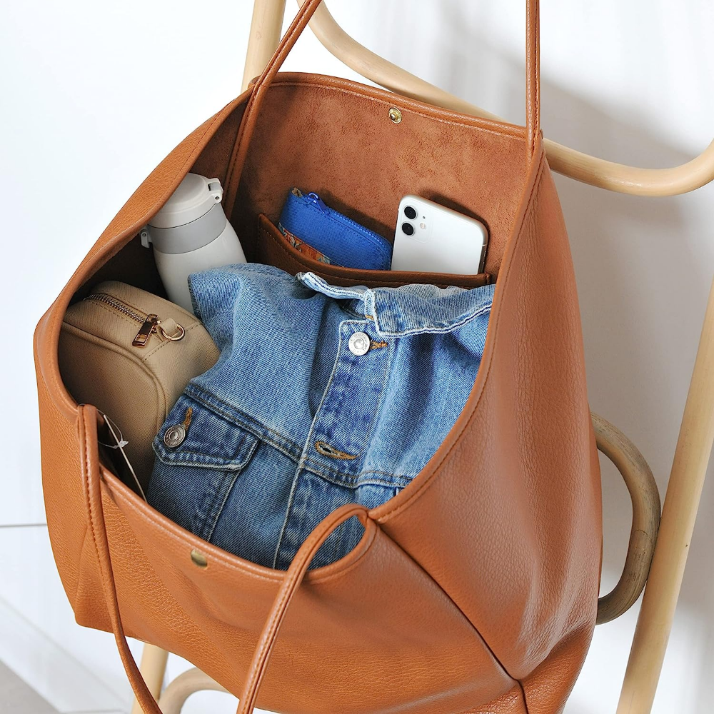 Oversize Vegan Leather Tote Women Weekender Bag Shopper Handbag Travel Purse