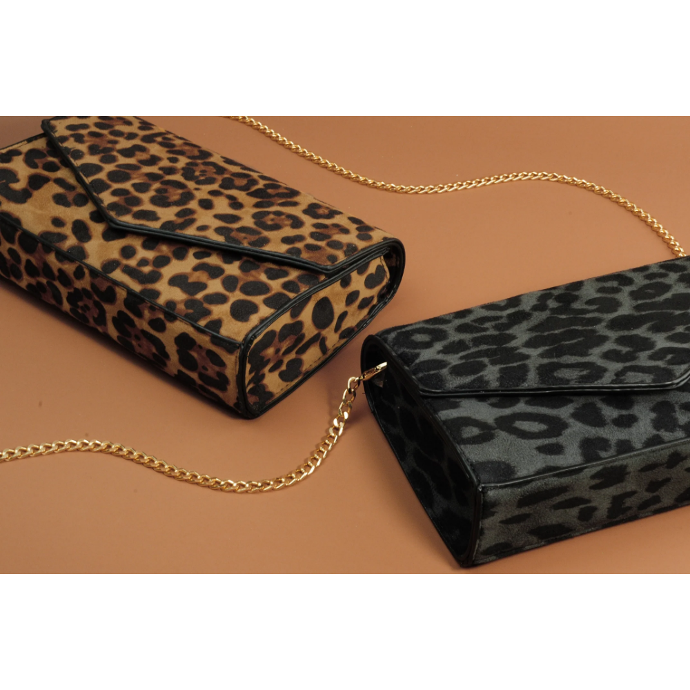 Leopard Print Envelope Evening Clutch Women Chain Shoulder Bag