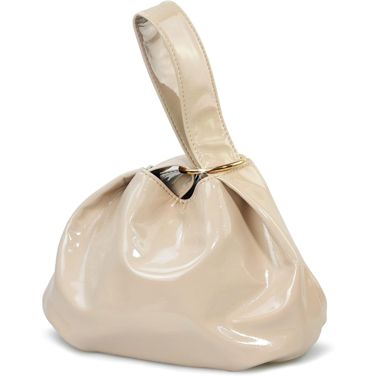 Women's Glossy Clutch Patent Vegan Leather Hobo Top Handle Bag Small Tote