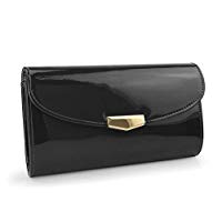 Women Glossy Evening Clutch Faux Patent Leather Chain Shoulder Bag Large Capacity Purse - Hoxis Bags