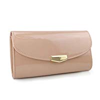 Women Glossy Evening Clutch Faux Patent Leather Chain Shoulder Bag Large Capacity Purse - Hoxis Bags