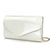 Glossy Envelope Evening Clutch Faux Patent Leather Women Chain Shoulder Bag Solid Color Purse - Hoxis Bags