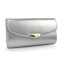 Women Glossy Evening Clutch Faux Patent Leather Chain Shoulder Bag Large Capacity Purse - Hoxis Bags