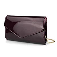 Glossy Envelope Evening Clutch Faux Patent Leather Women Chain Shoulder Bag Solid Color Purse - Hoxis Bags