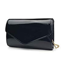 Glossy Envelope Evening Clutch Faux Patent Leather Women Chain Shoulder Bag Solid Color Purse - Hoxis Bags