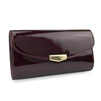 Women Glossy Evening Clutch Faux Patent Leather Chain Shoulder Bag Large Capacity Purse - Hoxis Bags