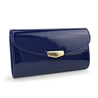 Women Glossy Evening Clutch Faux Patent Leather Chain Shoulder Bag Large Capacity Purse - Hoxis Bags