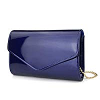 Glossy Envelope Evening Clutch Faux Patent Leather Women Chain Shoulder Bag Solid Color Purse - Hoxis Bags