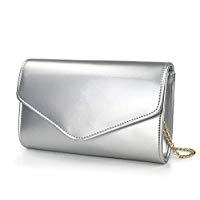 Glossy Envelope Evening Clutch Faux Patent Leather Women Chain Shoulder Bag Solid Color Purse - Hoxis Bags