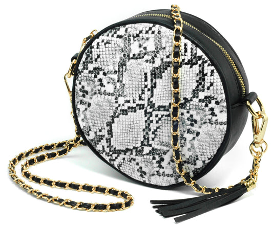 Round Crossbody Bag Snake Skin Pattern