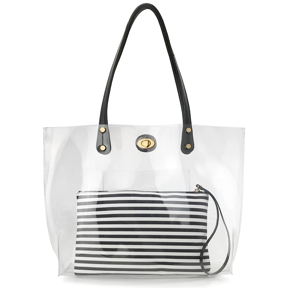Turnlock Tote With Striped Pouch