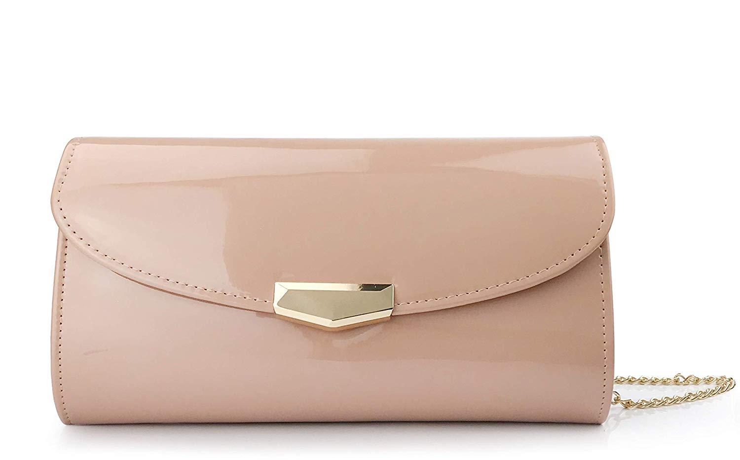 Women Glossy Evening Clutch Faux Patent Leather Chain Shoulder Bag Large Capacity Purse - Hoxis Bags