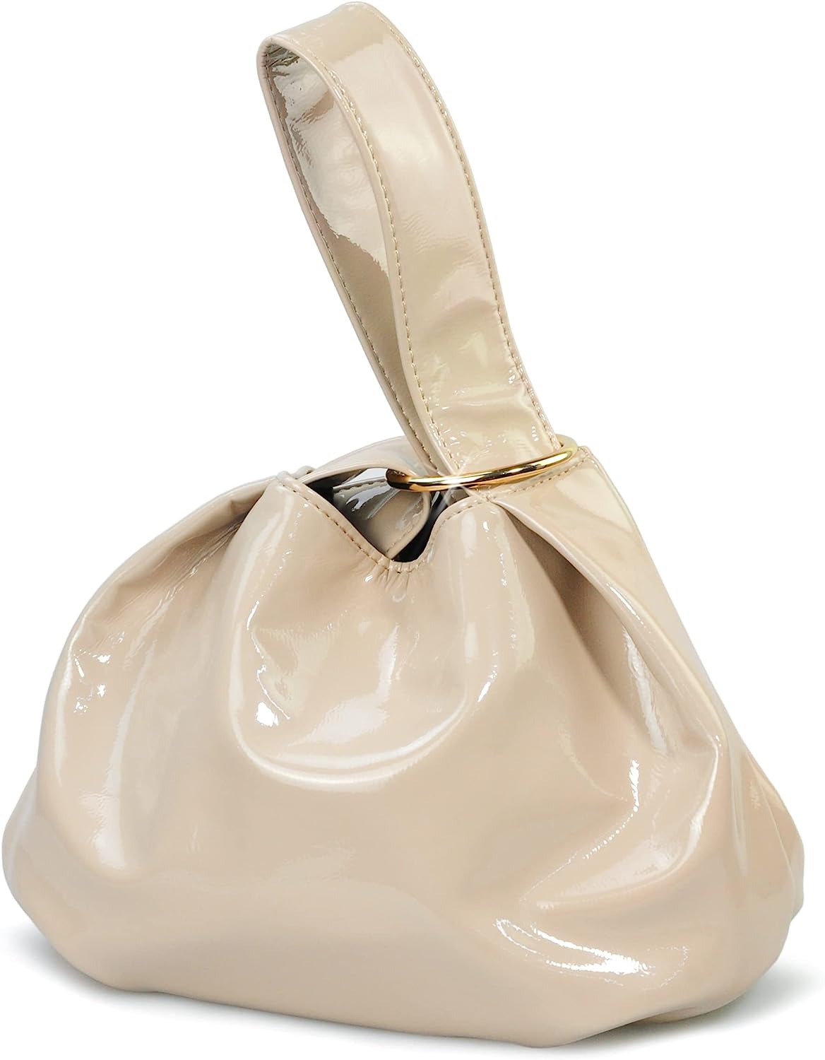 Women's Glossy Clutch Patent Vegan Leather Hobo Top Handle Bag Small Tote