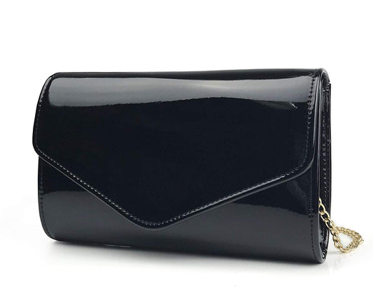 Glossy Envelope Evening Clutch Faux Patent Leather Women Chain Shoulder Bag Solid Color Purse - Hoxis Bags