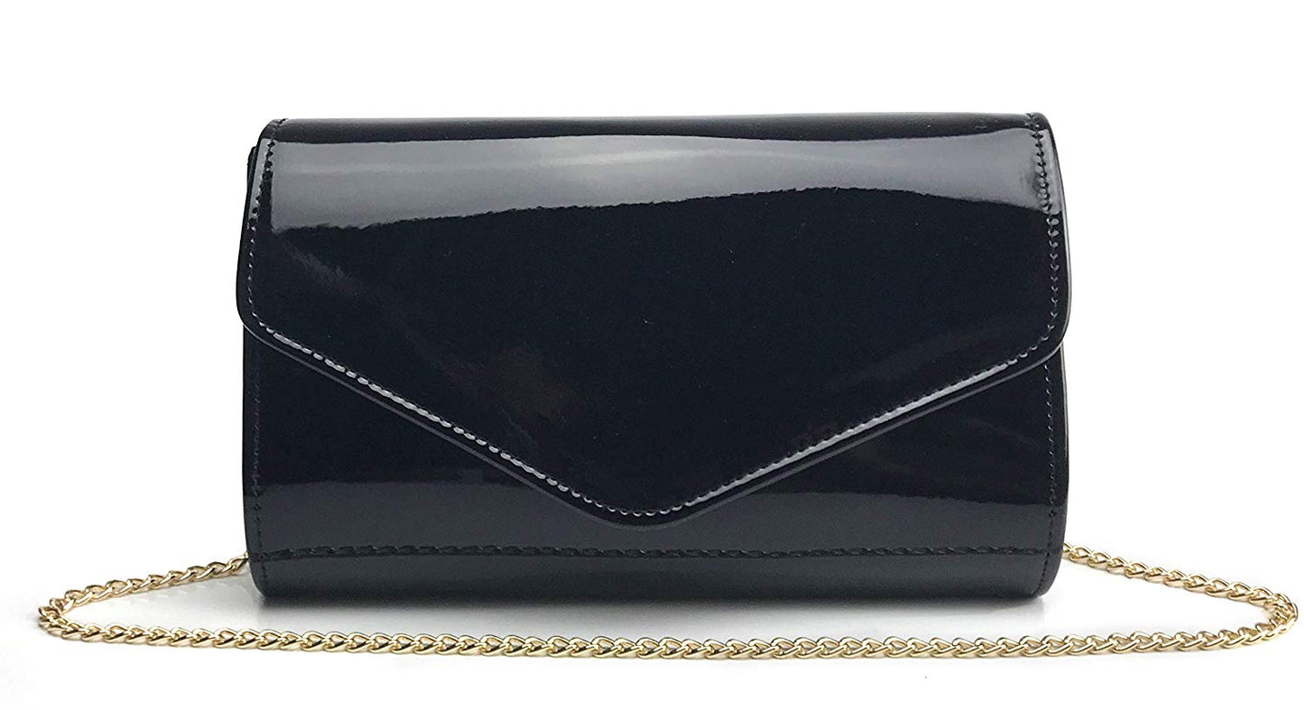 Glossy Envelope Evening Clutch Faux Patent Leather Women Chain Shoulder Bag Solid Color Purse - Hoxis Bags