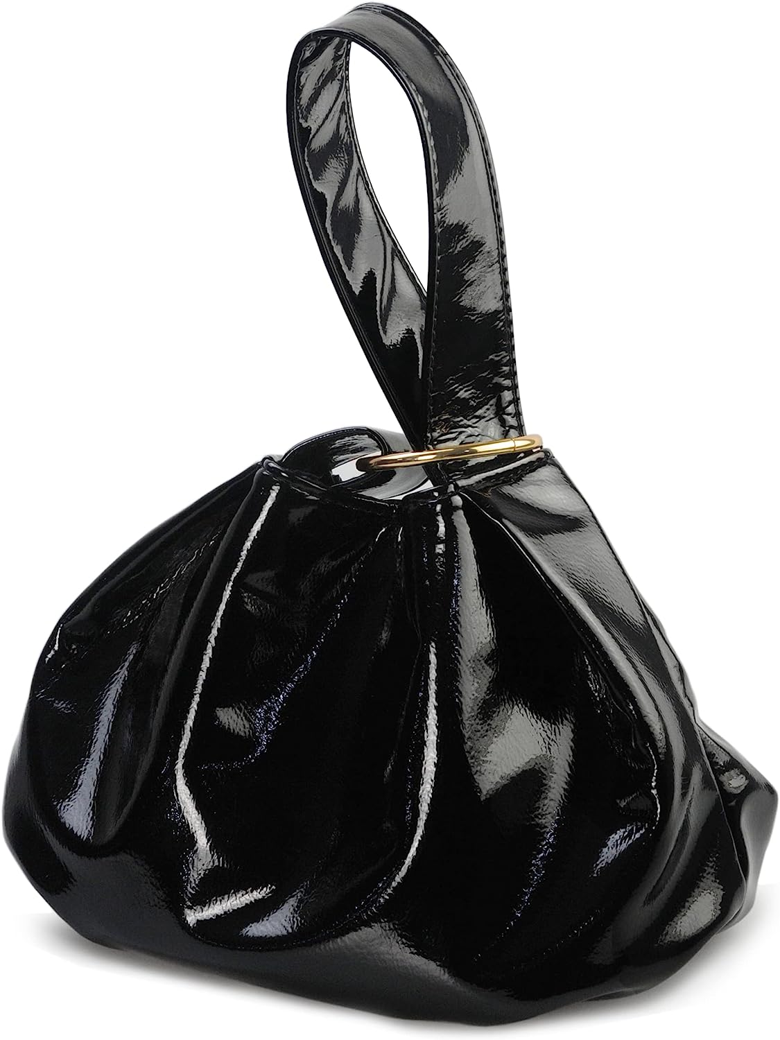 Women's Glossy Clutch Patent Vegan Leather Hobo Top Handle Bag Small Tote