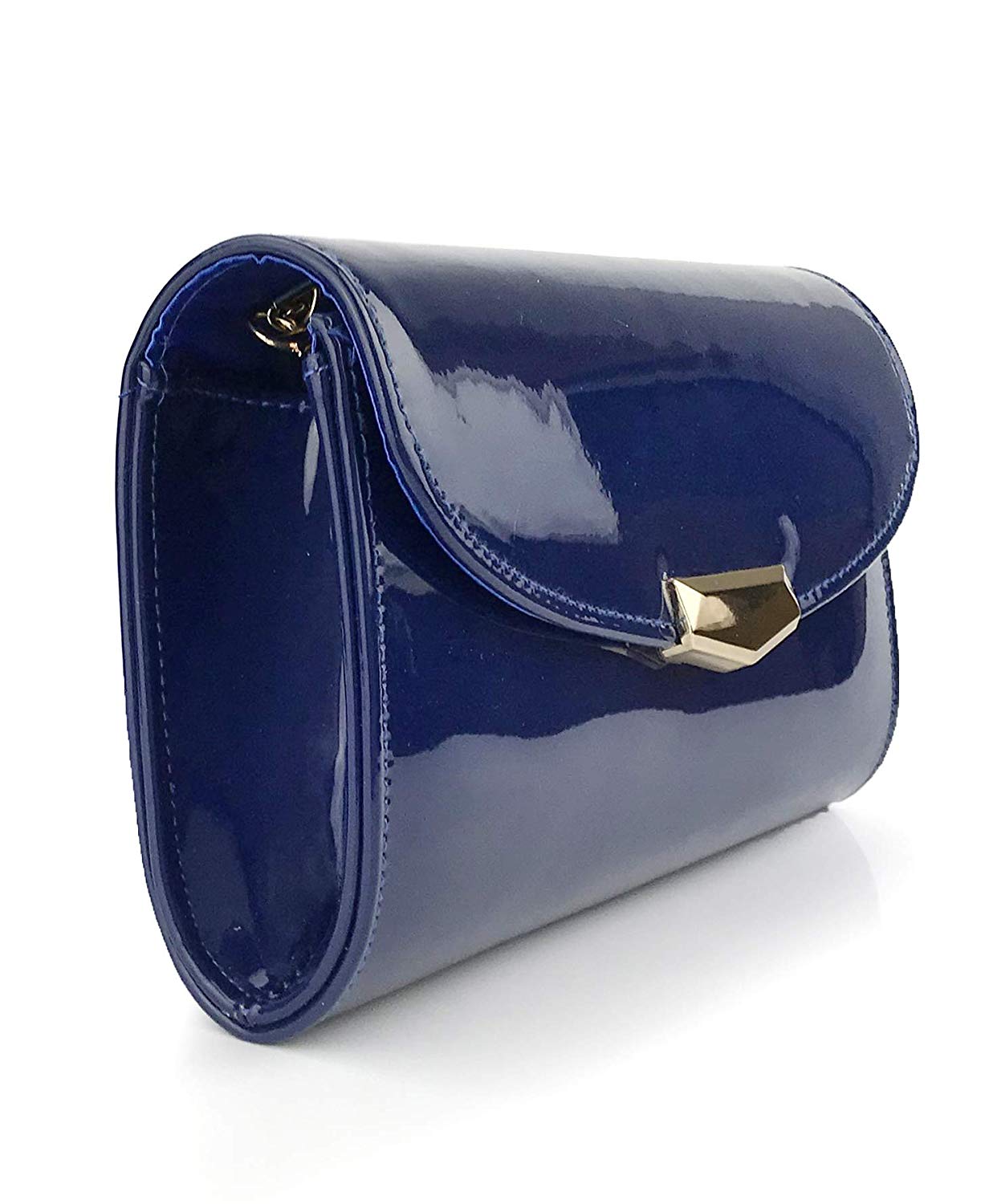 Women Glossy Evening Clutch Faux Patent Leather Chain Shoulder Bag Large Capacity Purse - Hoxis Bags