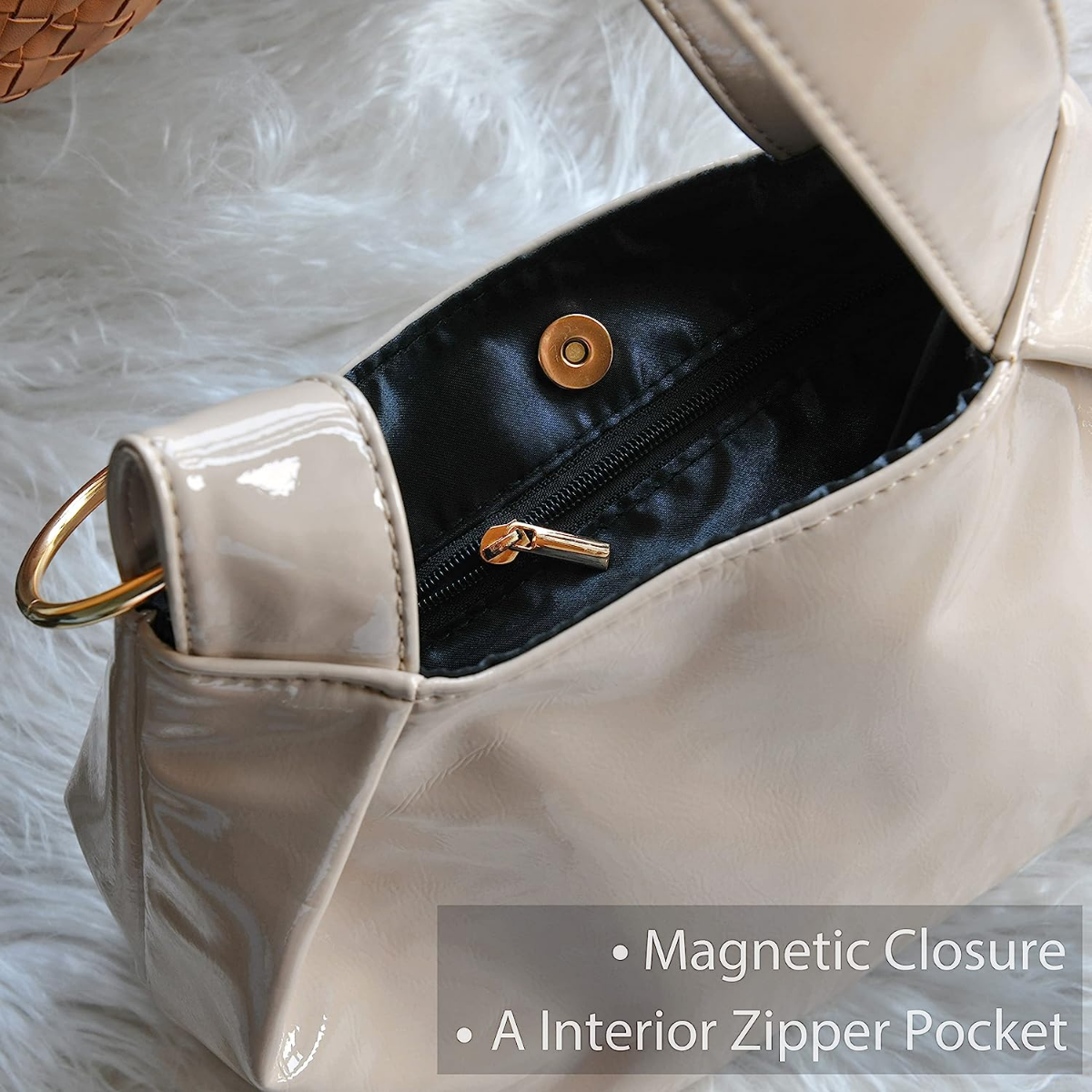 Women's Glossy Clutch Patent Vegan Leather Hobo Top Handle Bag Small Tote