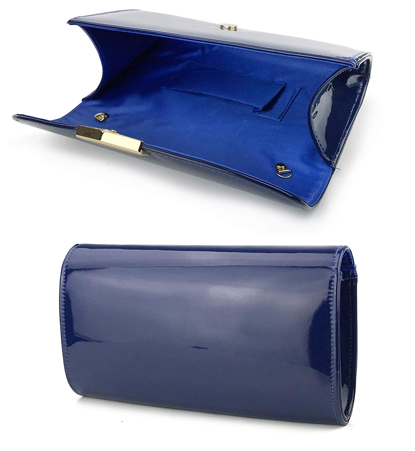 Women Glossy Evening Clutch Faux Patent Leather Chain Shoulder Bag Large Capacity Purse - Hoxis Bags
