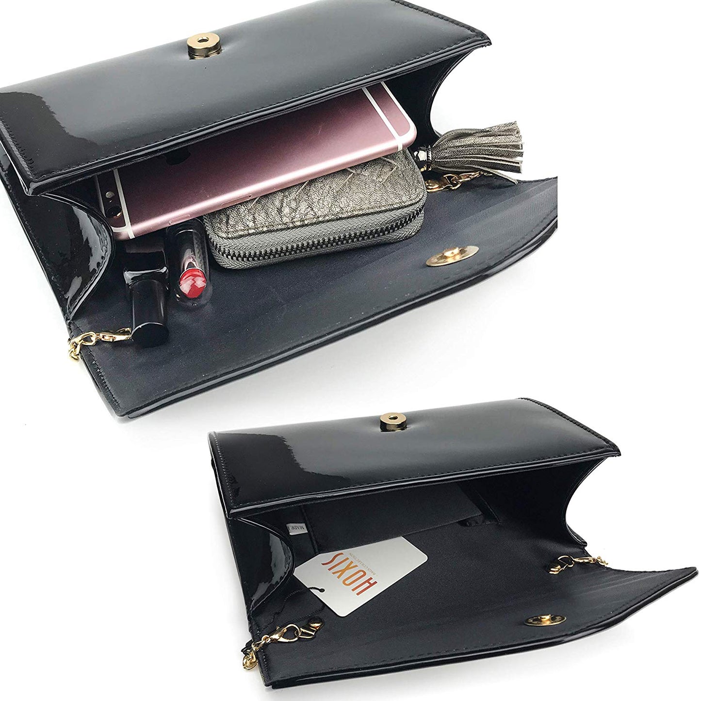 Glossy Envelope Evening Clutch Faux Patent Leather Women Chain Shoulder Bag Solid Color Purse - Hoxis Bags