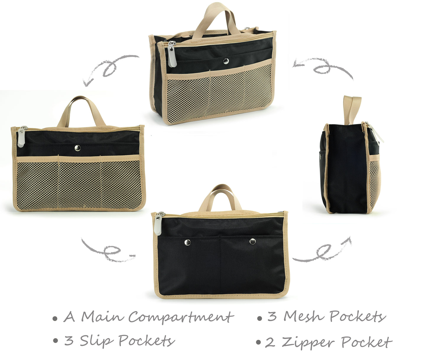 Hoxis Insert Organizer 13 Pockets Organizer Purse 10.6” X 6.3” Bag in Bag