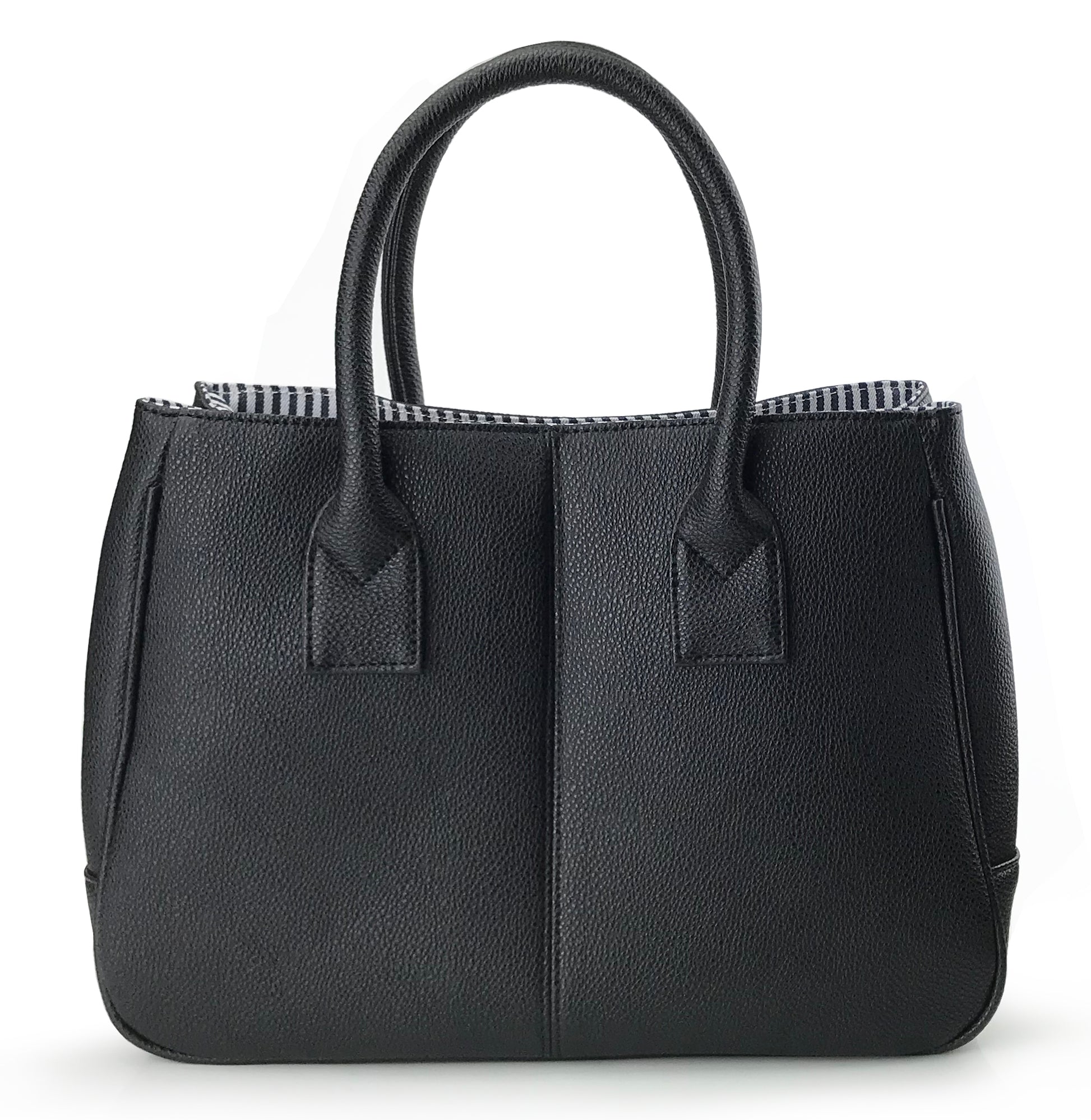 Black faux leather handbag