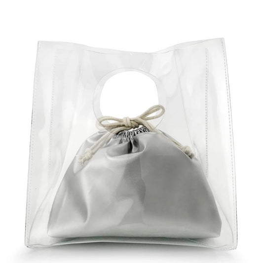 Minimalist Clear Handbag Womens Clutch with Drawstring Pouch - Hoxis Bags