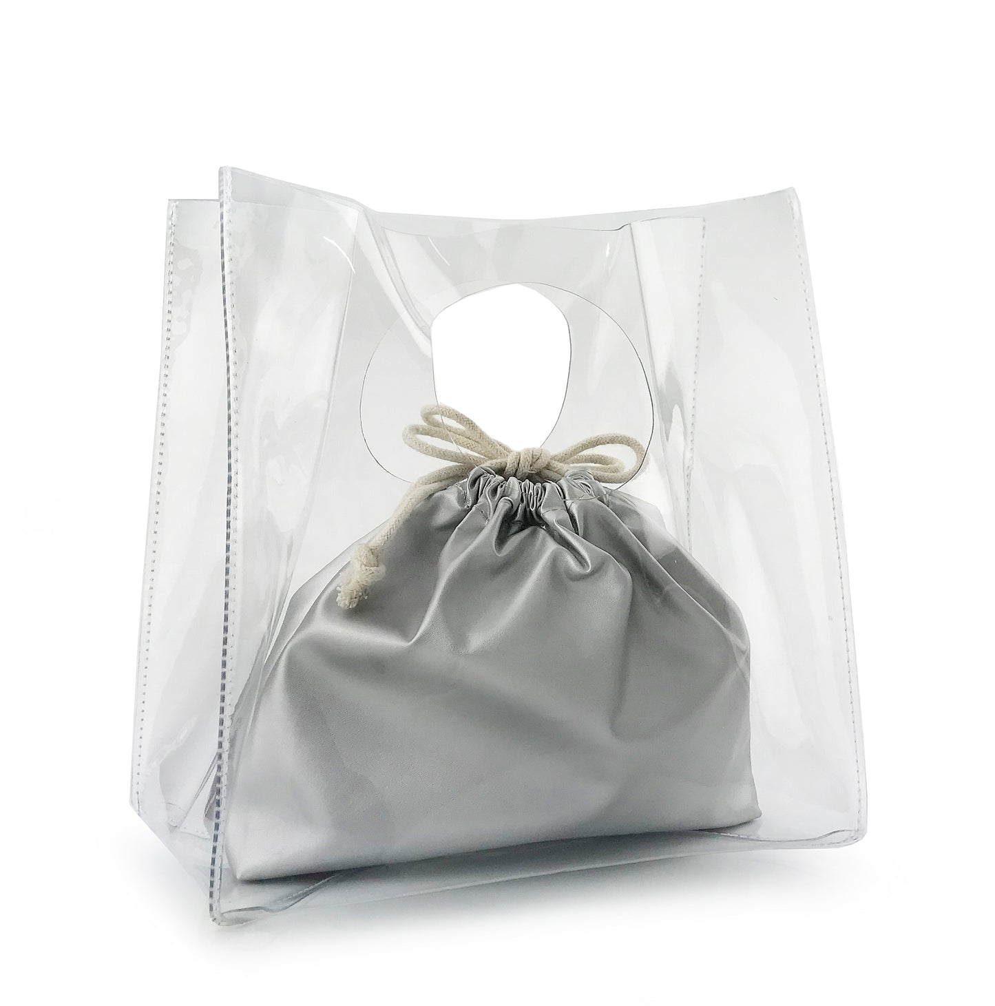 Minimalist Clear Handbag Womens Clutch with Drawstring Pouch - Hoxis Bags