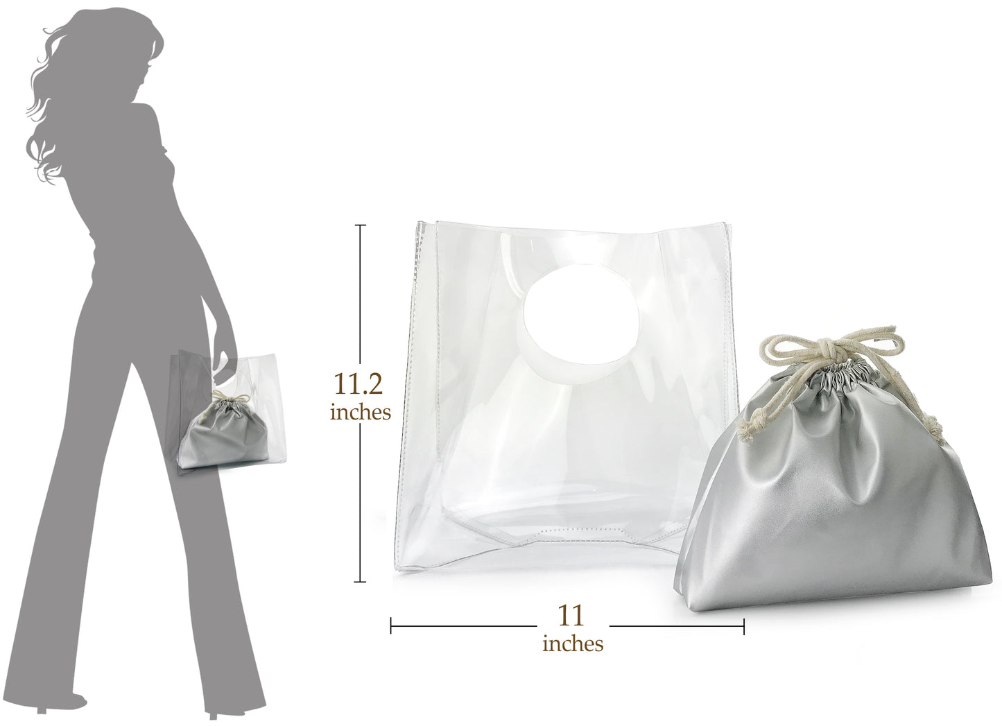 Minimalist Clear Handbag Womens Clutch with Drawstring Pouch - Hoxis Bags