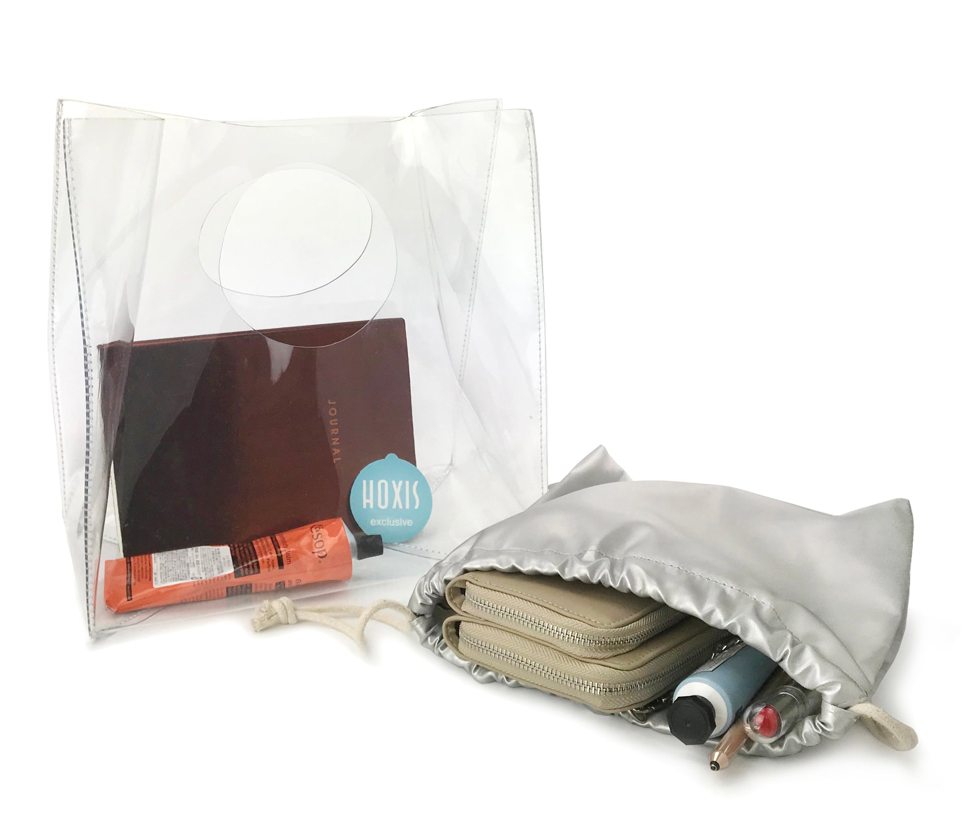 Minimalist Clear Handbag Womens Clutch with Drawstring Pouch - Hoxis Bags