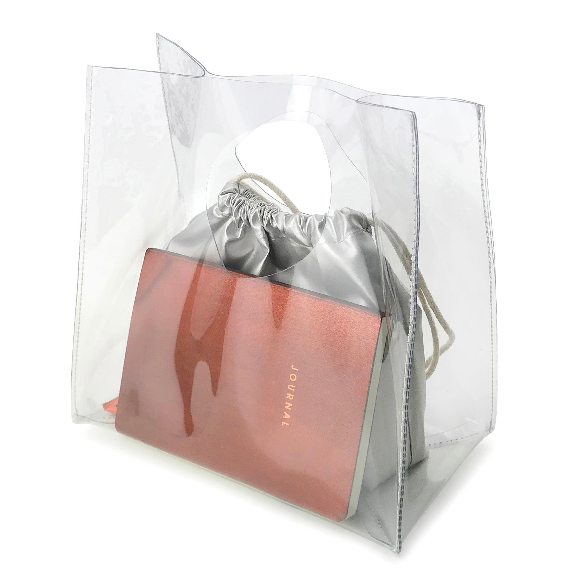 Minimalist Clear Handbag Womens Clutch with Drawstring Pouch - Hoxis Bags