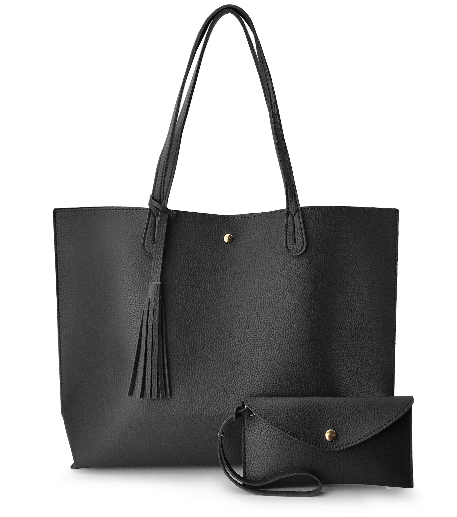 Minimalist Clean Cut Pebbled Faux Leather Tote Womens Shoulder Handbag - Hoxis Bags
