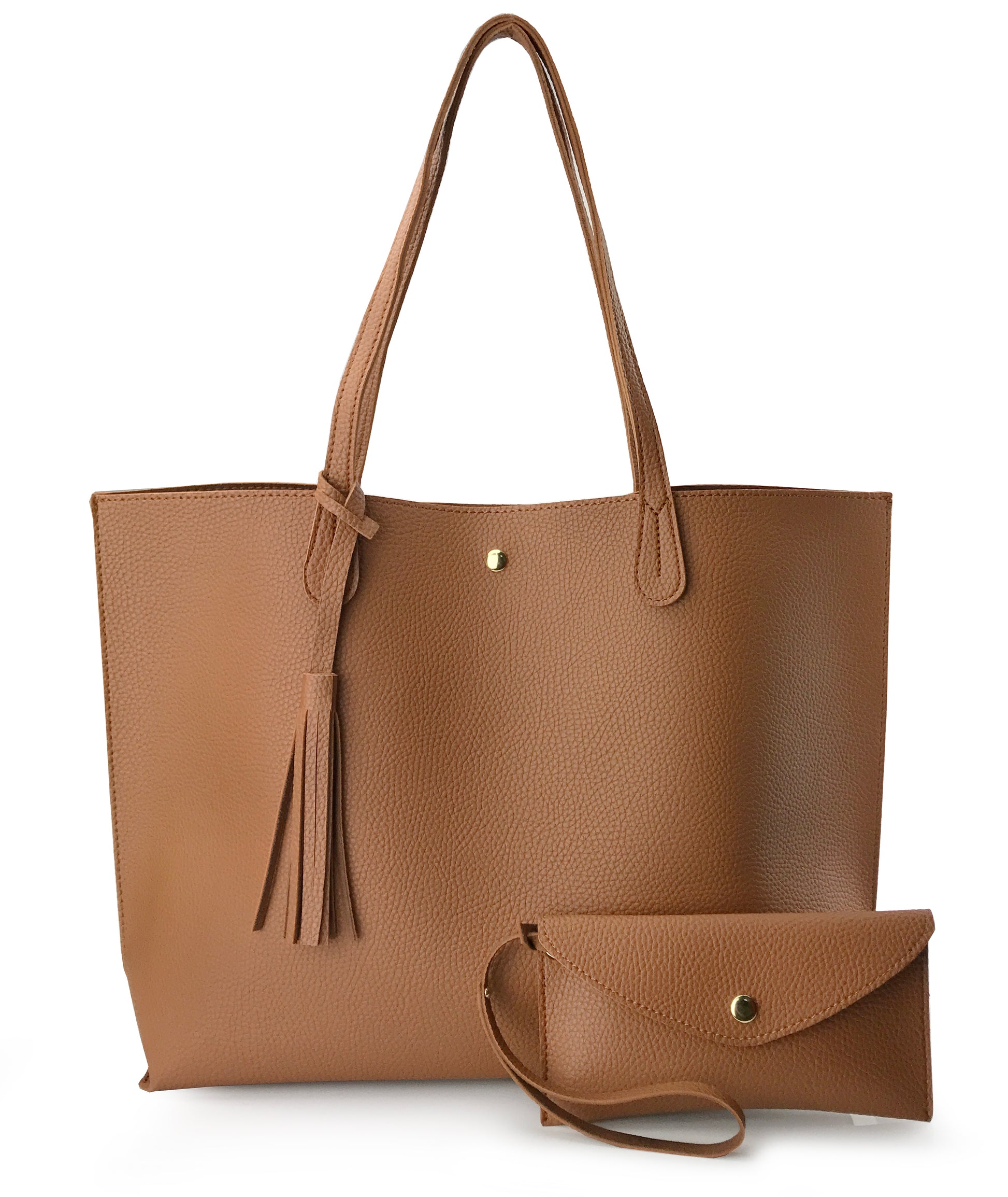 Minimalist Clean Cut Pebbled Faux Leather Tote Womens Shoulder Handbag - Hoxis Bags