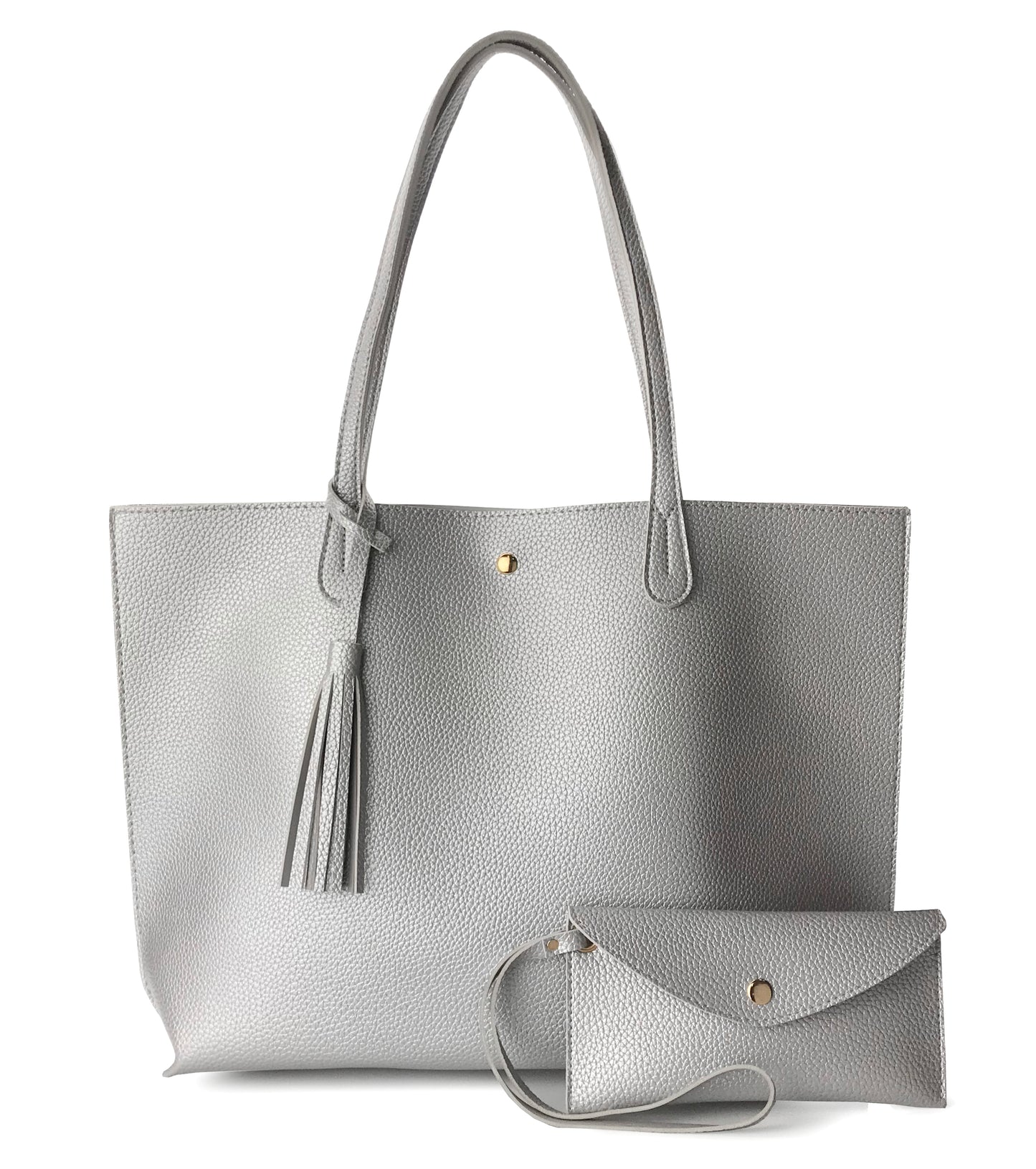 Minimalist Clean Cut Pebbled Faux Leather Tote Womens Shoulder Handbag - Hoxis Bags