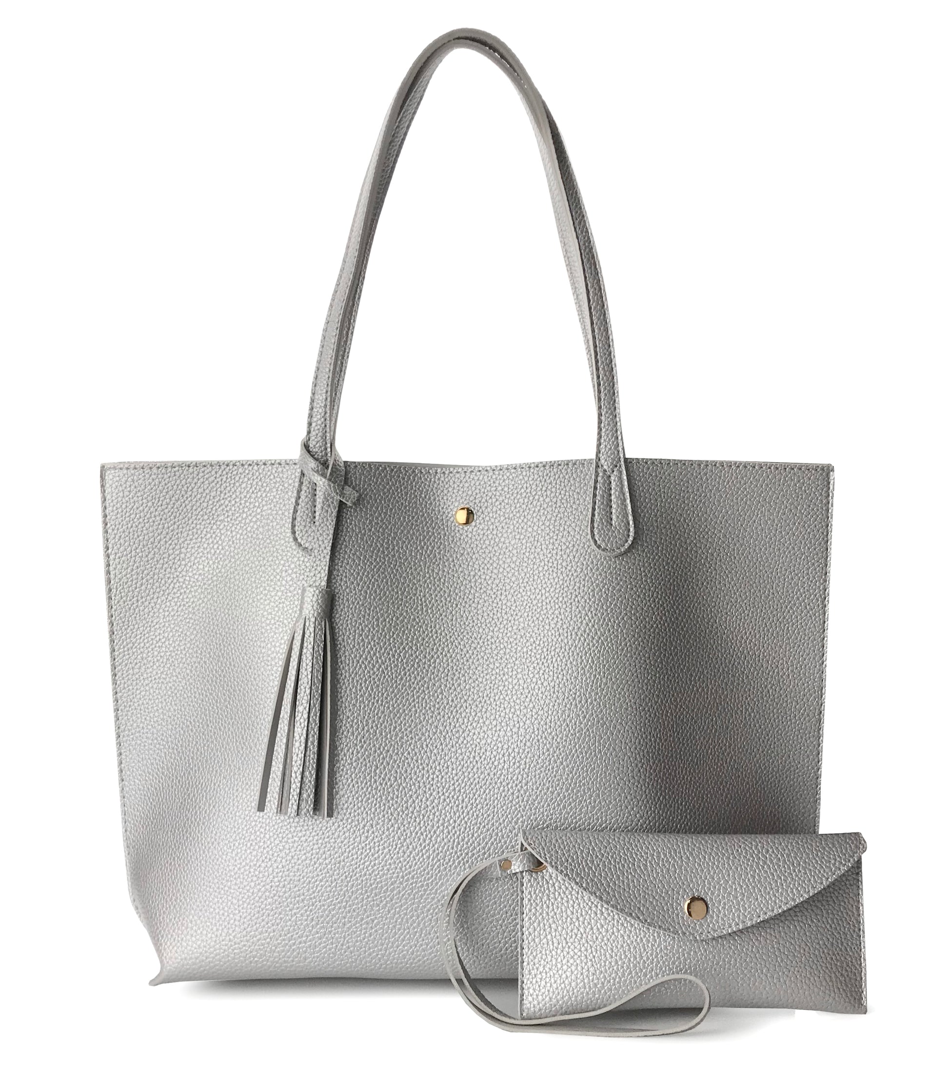 Minimalist Clean Cut Pebbled Faux Leather Tote Womens Shoulder Handbag - Hoxis Bags