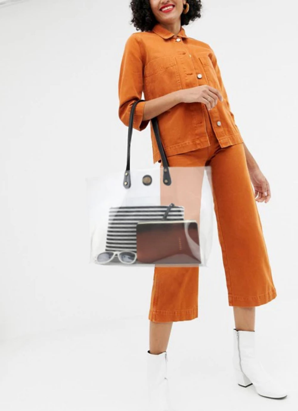 PVC Clear Womens Tote With Striped Zipper Clutch - Hoxis Bags